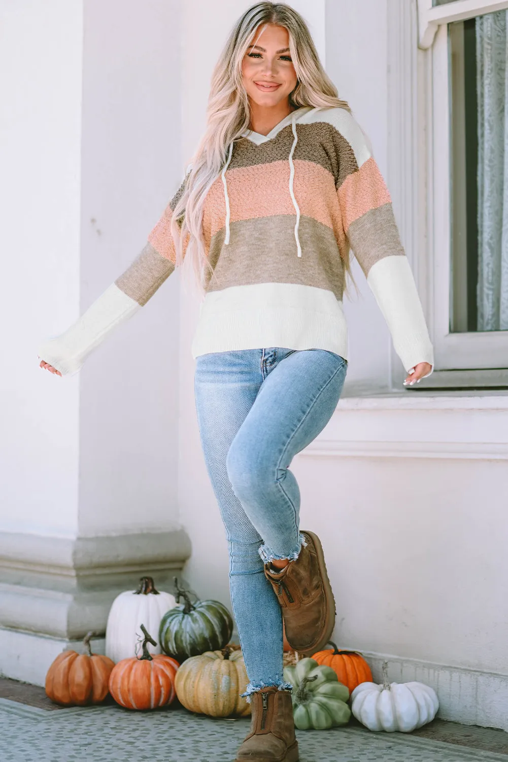 Knitted Drawstring Hooded Sweater