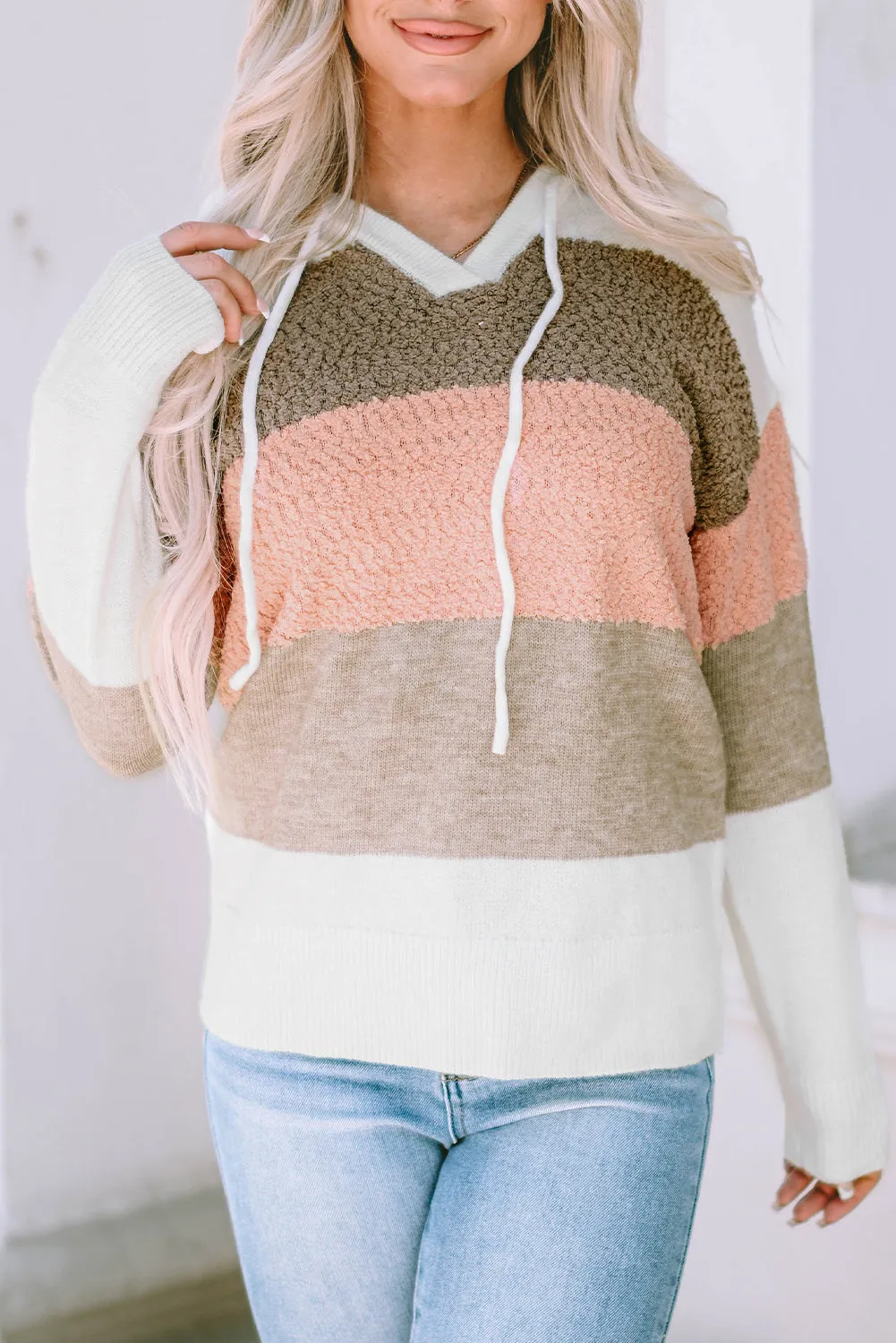 Knitted Drawstring Hooded Sweater