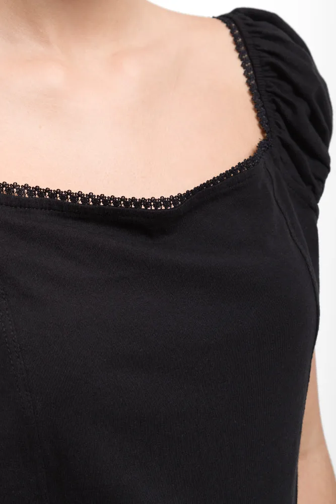 Lace Trim Top Black