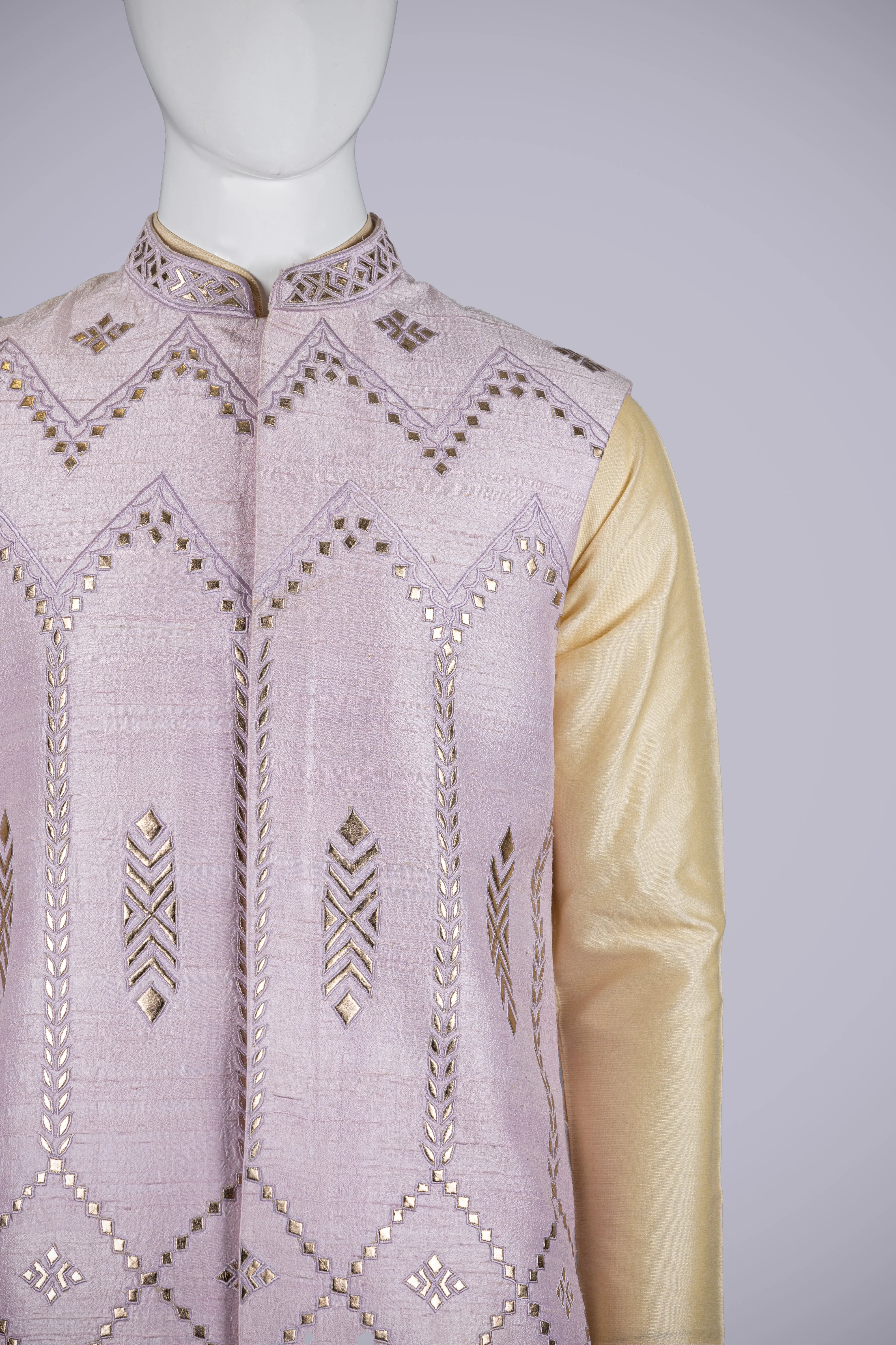 Lavender Nehru Jacket Set with Lether Work