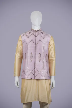 Lavender Nehru Jacket Set with Lether Work