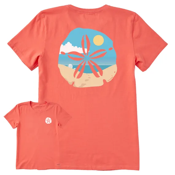 Life is Good W SS Crusher Tee Sand Dollar Beach MANGO ORANGE