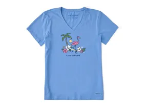 Life is Good W SS Crusher Vee Flamingo Beach BLUE