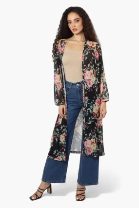 Limite Floral Sheer Duster Cardigan - Black