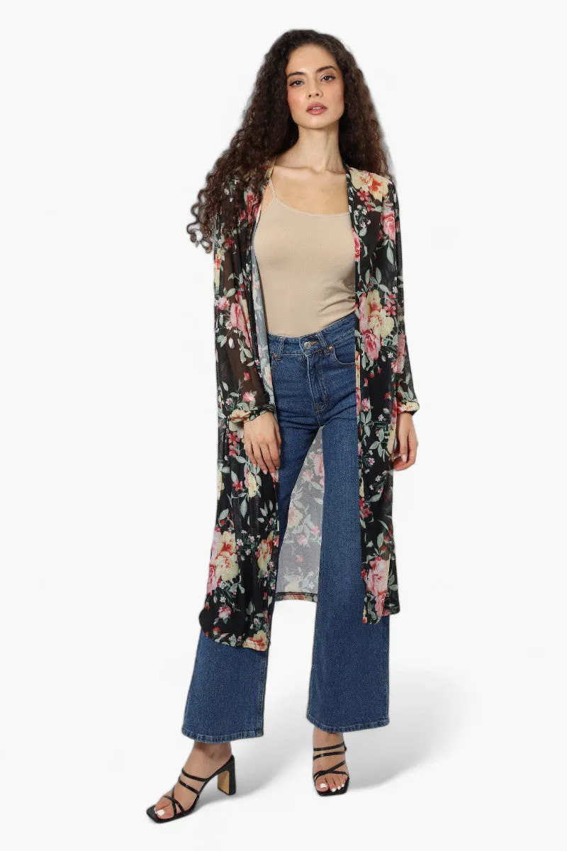 Limite Floral Sheer Duster Cardigan - Black