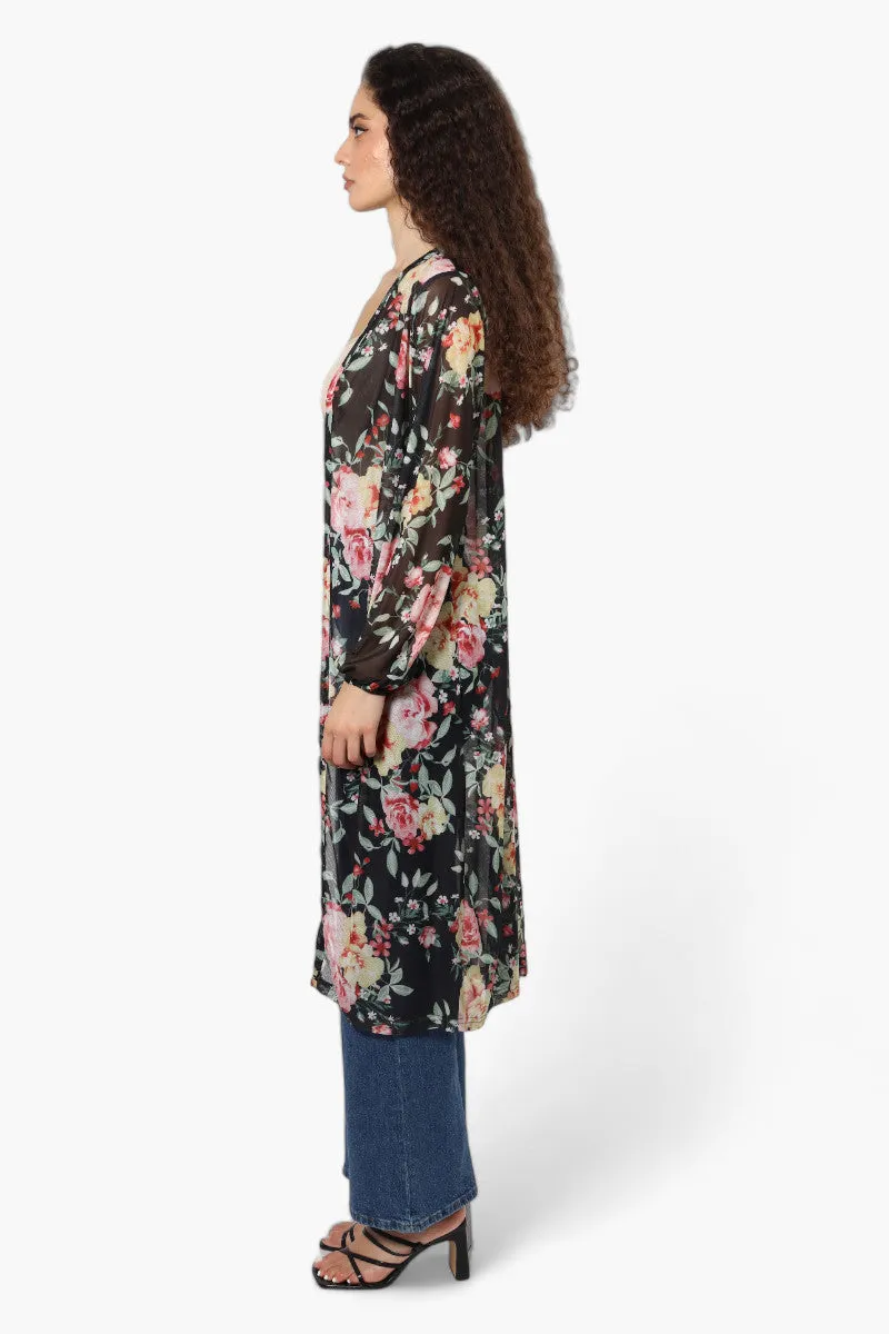 Limite Floral Sheer Duster Cardigan - Black