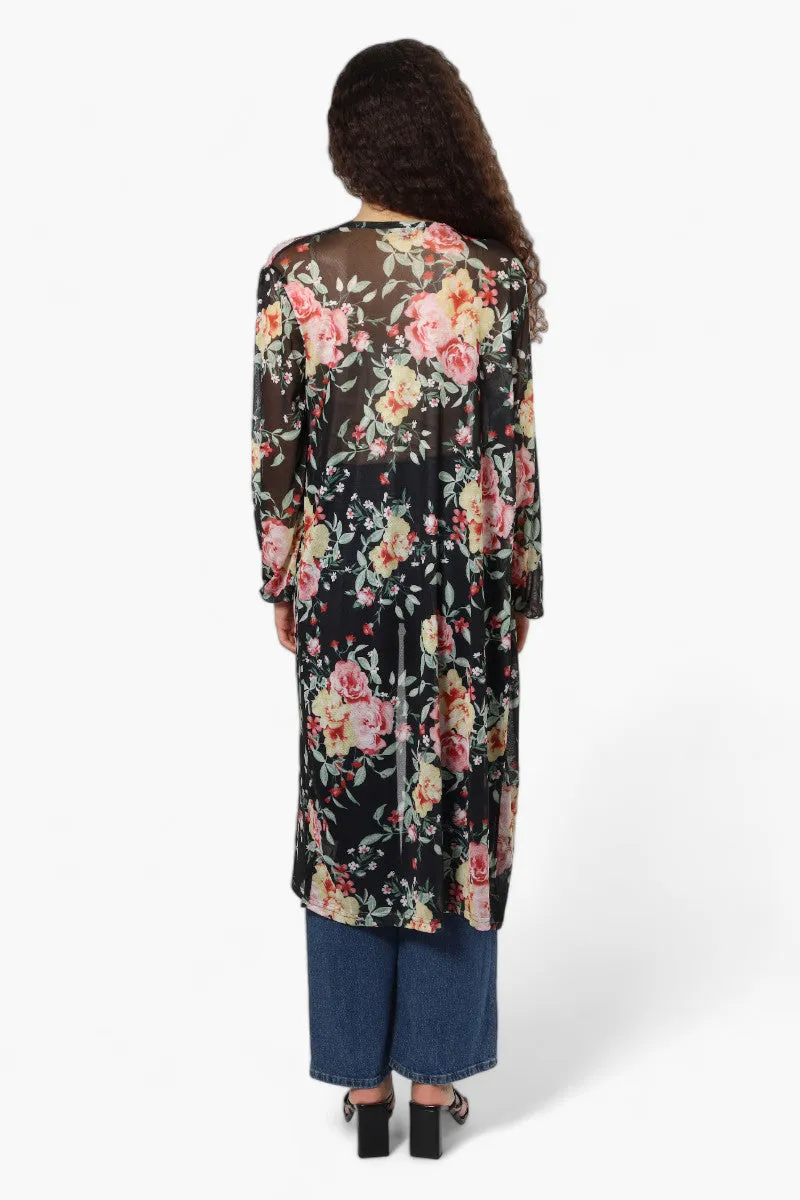 Limite Floral Sheer Duster Cardigan - Black