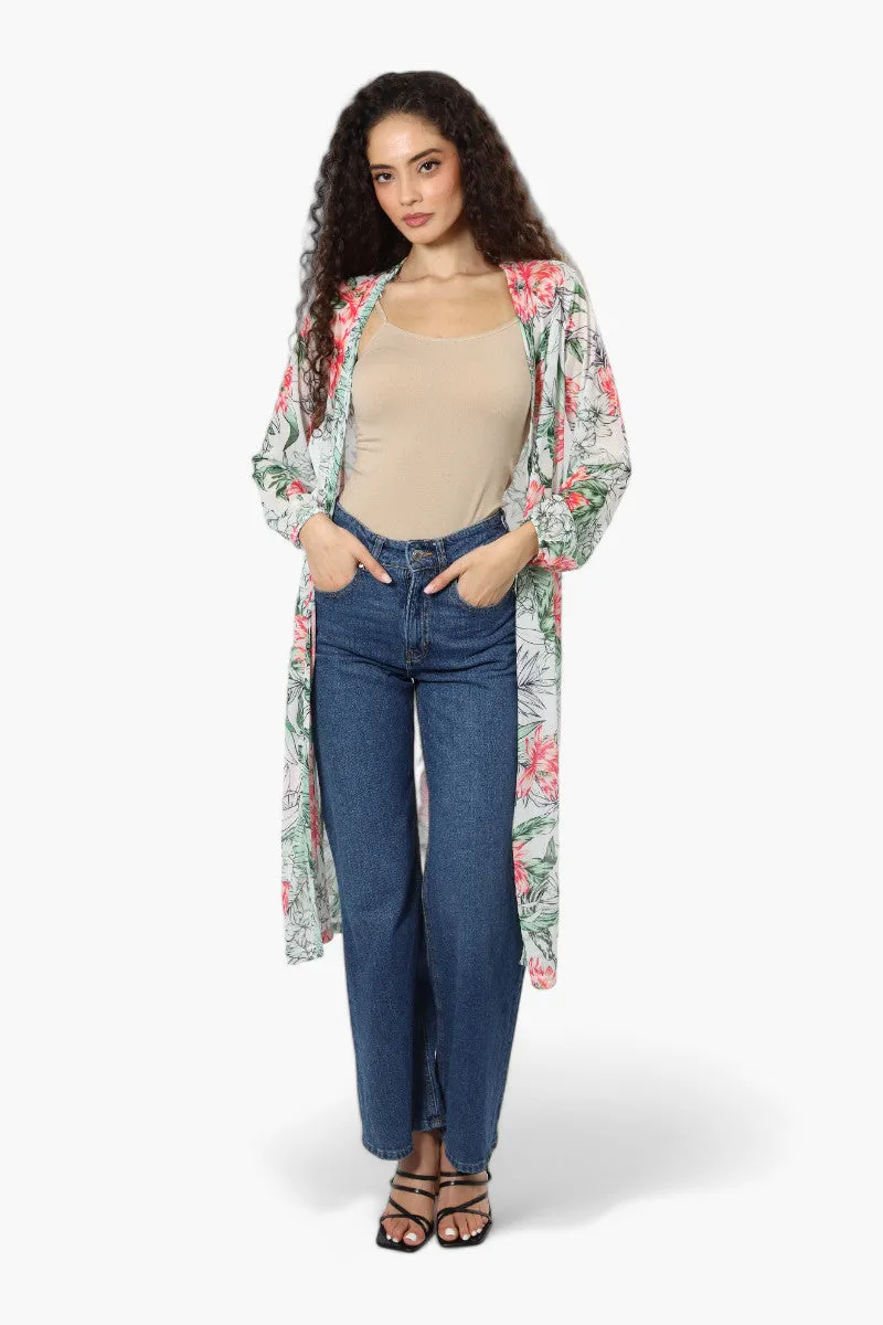 Limite Floral Sheer Duster Cardigan - White