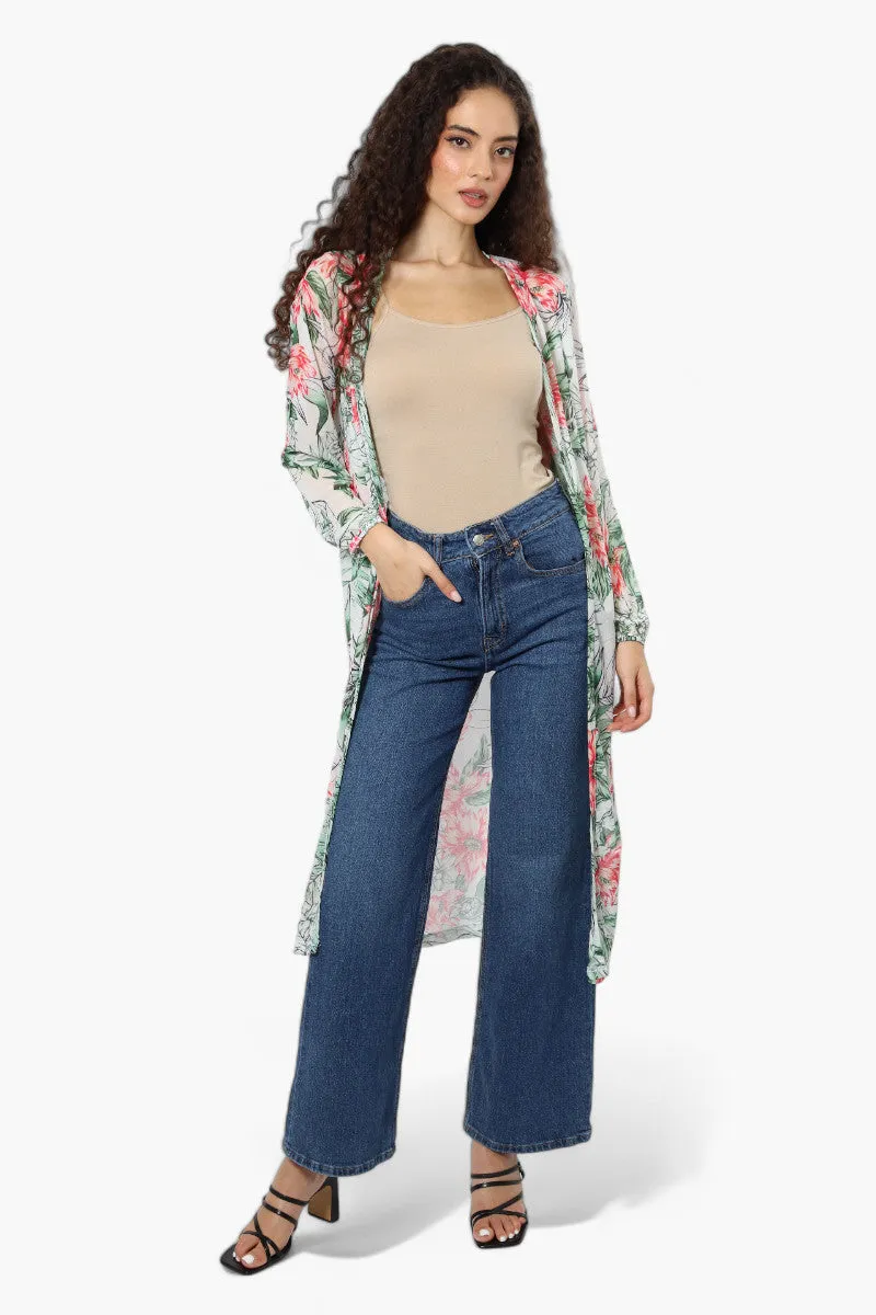 Limite Floral Sheer Duster Cardigan - White