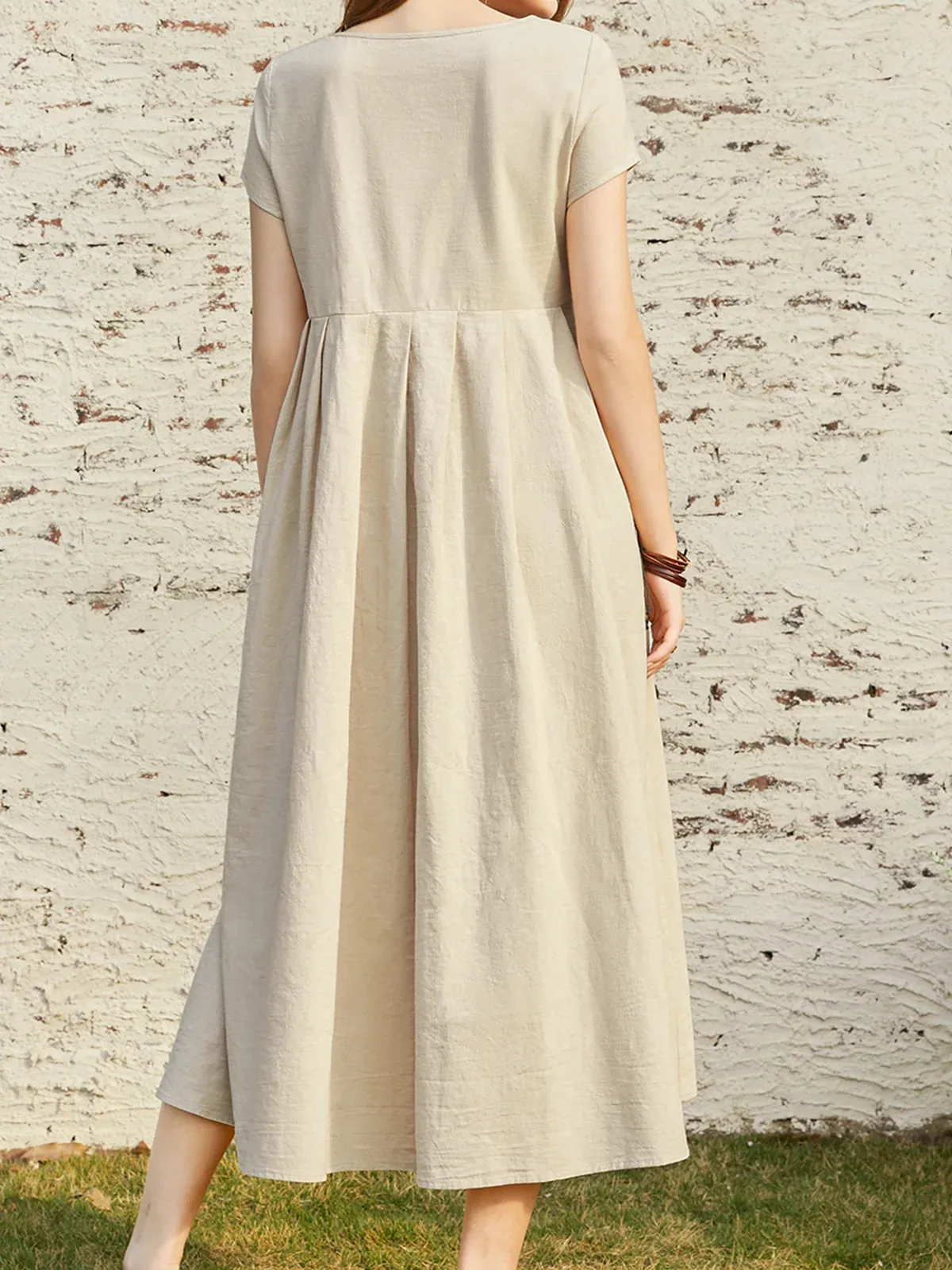 Loose Cotton And Linen Casual Plain Dress