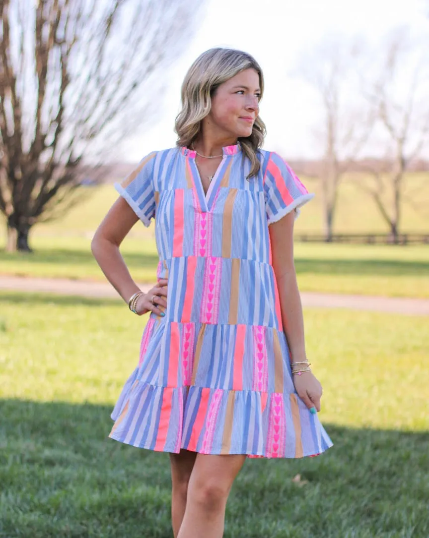 Love Me Embroidered Stripe Dress