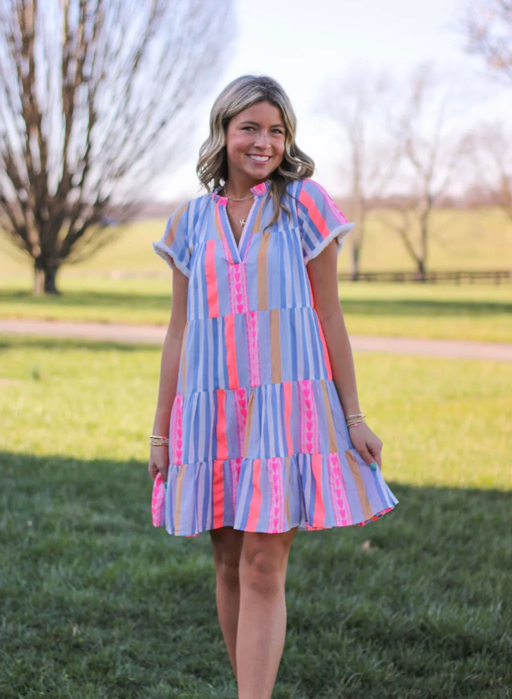 Love Me Embroidered Stripe Dress