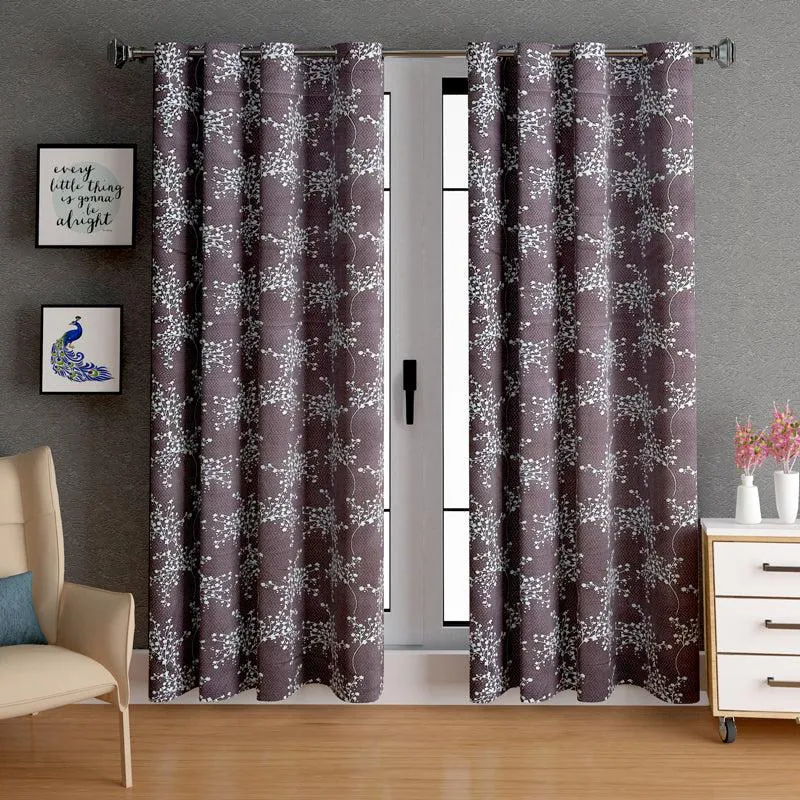 Luka Floral Semi Sheer Curtain (Brown) - Set Of Two