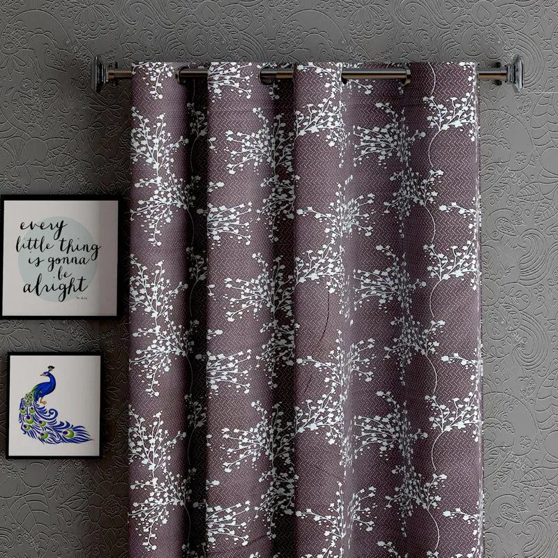 Luka Floral Semi Sheer Curtain (Brown) - Set Of Two