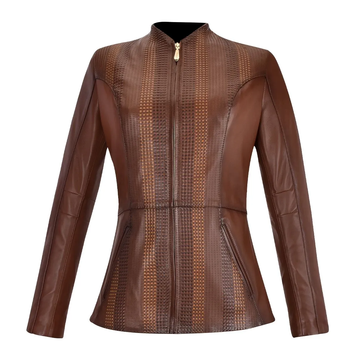 M256COC - Cuadra  brown casual lambskin woven blouson jacket for women