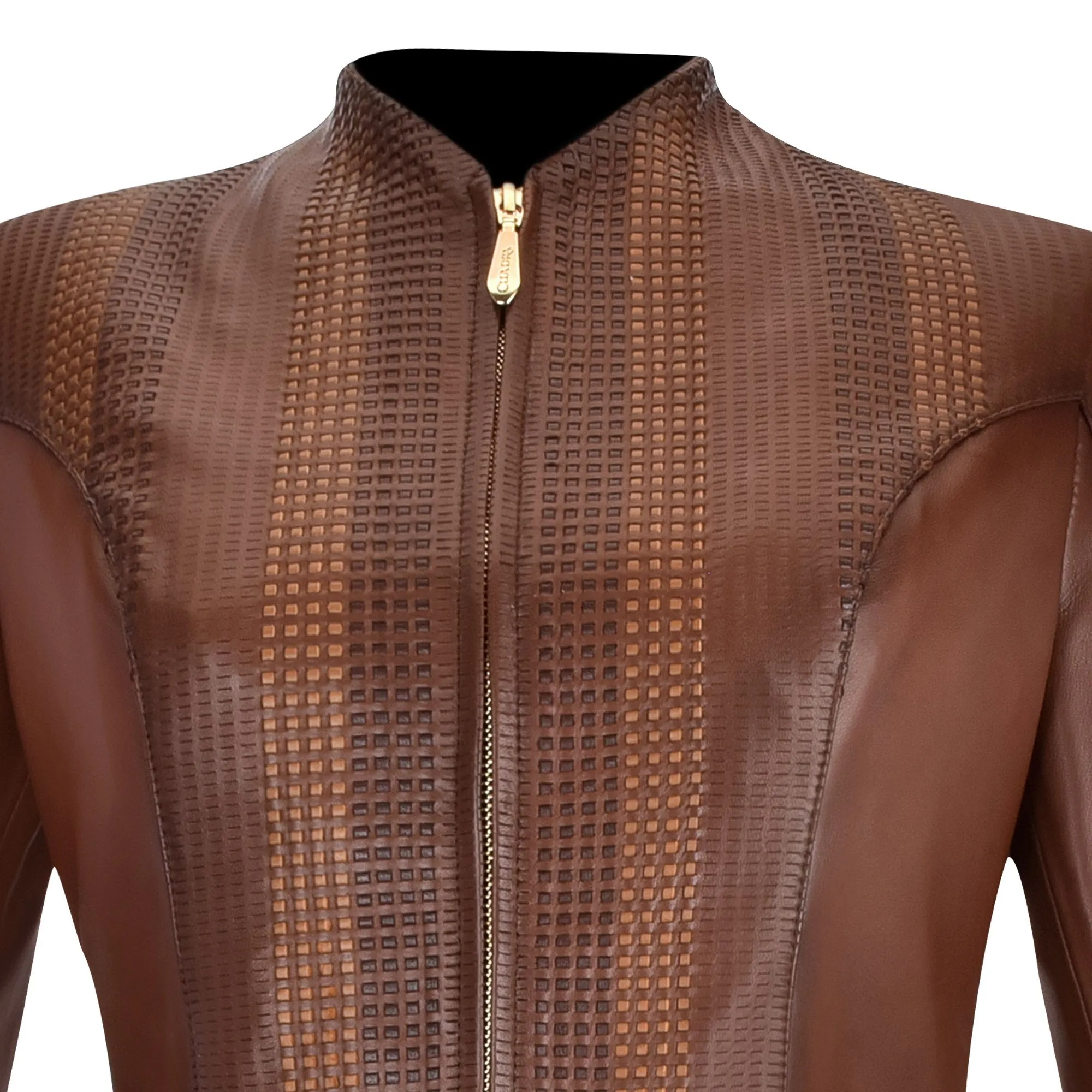 M256COC - Cuadra  brown casual lambskin woven blouson jacket for women