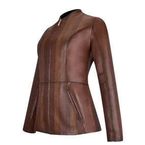 M256COC - Cuadra  brown casual lambskin woven blouson jacket for women