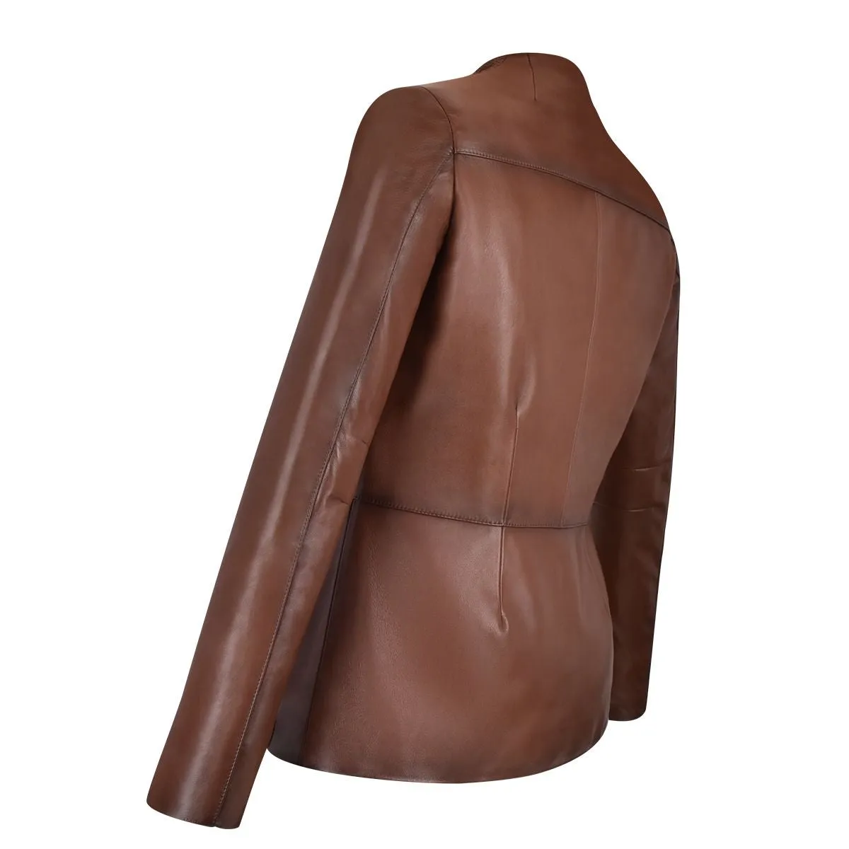 M256COC - Cuadra  brown casual lambskin woven blouson jacket for women