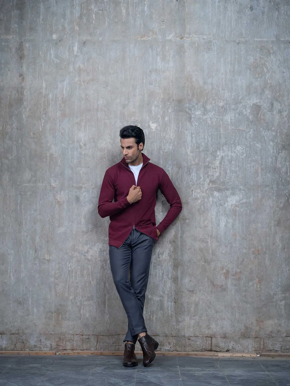 Maroon Double Zip High Neck Cardigan