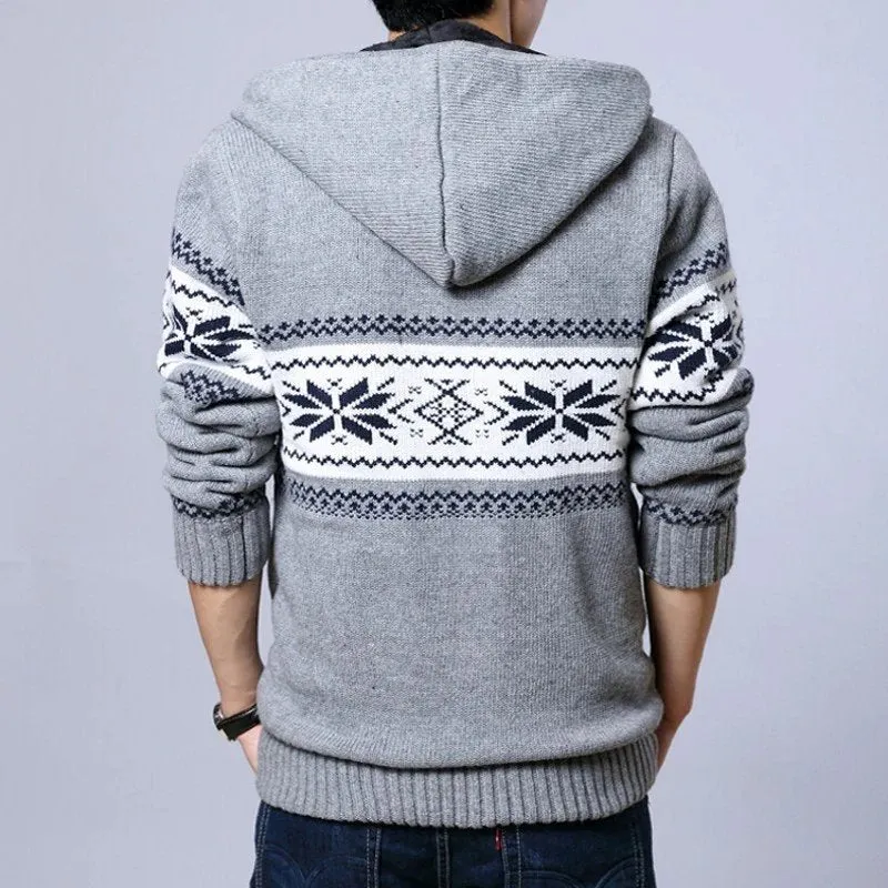 Men's Winter Casual Warm Knitted Hooded Sweater With Zipper