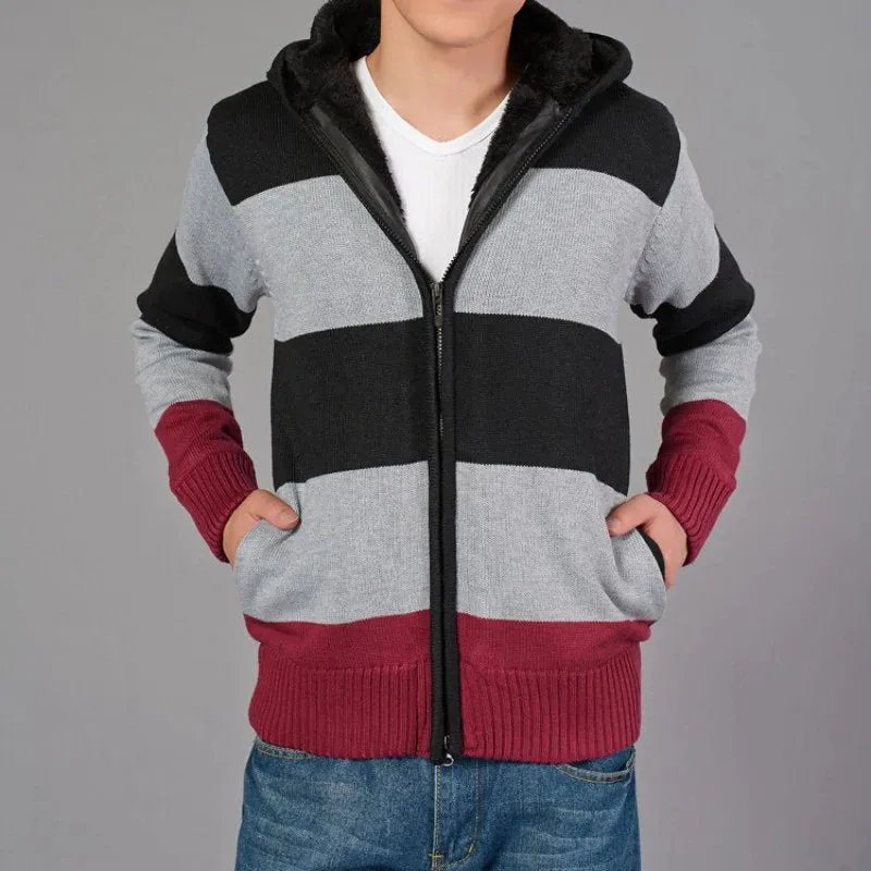 Men's Winter Casual Warm Knitted Hooded Sweater With Zipper