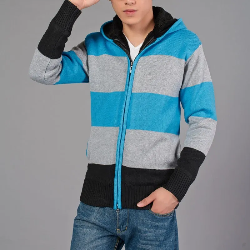 Men's Winter Casual Warm Knitted Hooded Sweater With Zipper