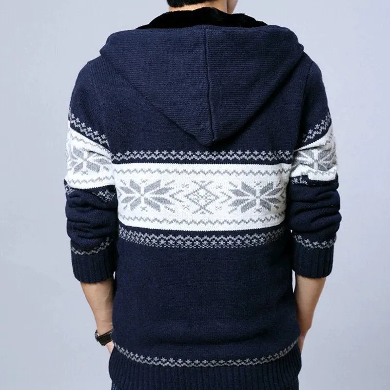 Men's Winter Casual Warm Knitted Hooded Sweater With Zipper