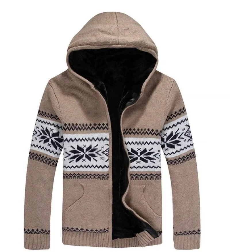 Men's Winter Casual Warm Knitted Hooded Sweater With Zipper