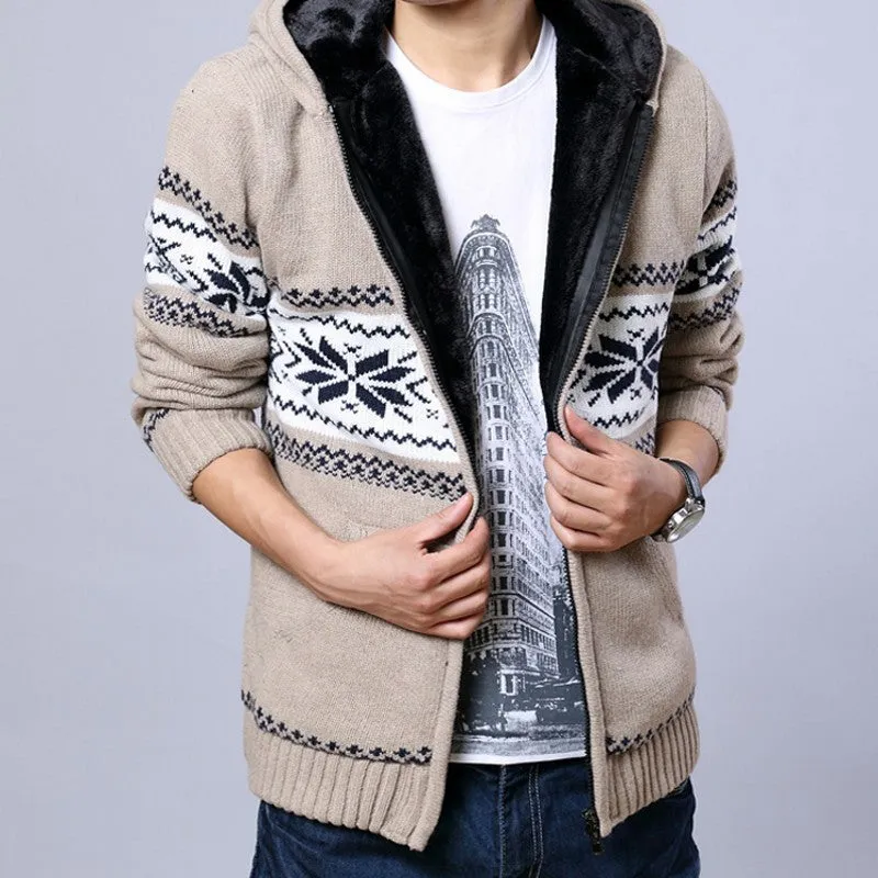 Men's Winter Casual Warm Knitted Hooded Sweater With Zipper