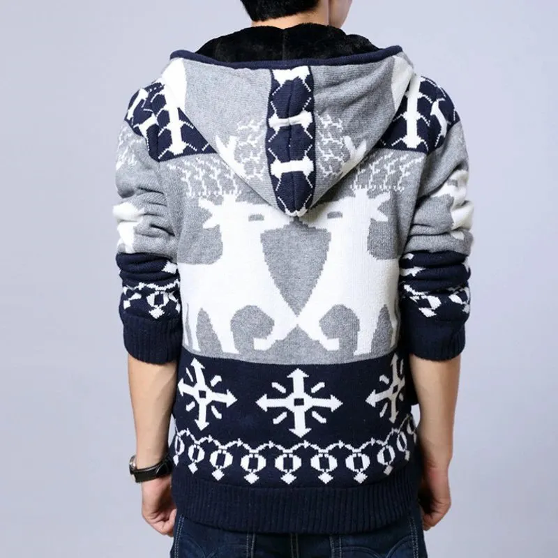 Men's Winter Casual Warm Knitted Hooded Sweater With Zipper