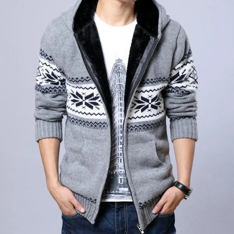 Men's Winter Casual Warm Knitted Hooded Sweater With Zipper