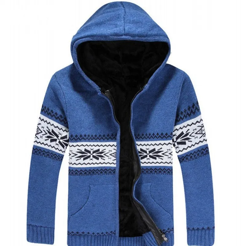 Men's Winter Casual Warm Knitted Hooded Sweater With Zipper