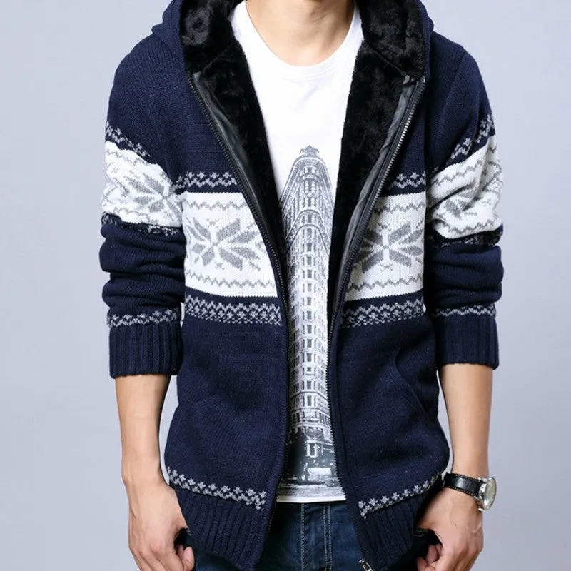 Men's Winter Casual Warm Knitted Hooded Sweater With Zipper