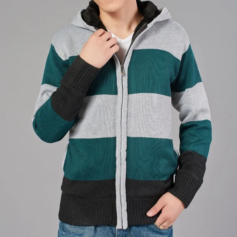 Men's Winter Casual Warm Knitted Hooded Sweater With Zipper