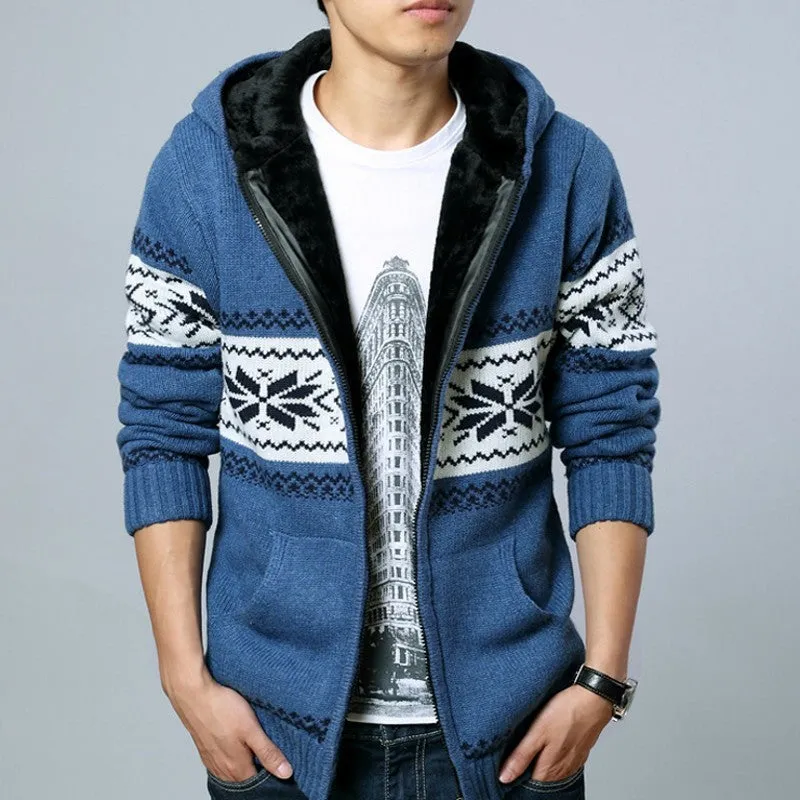 Men's Winter Casual Warm Knitted Hooded Sweater With Zipper