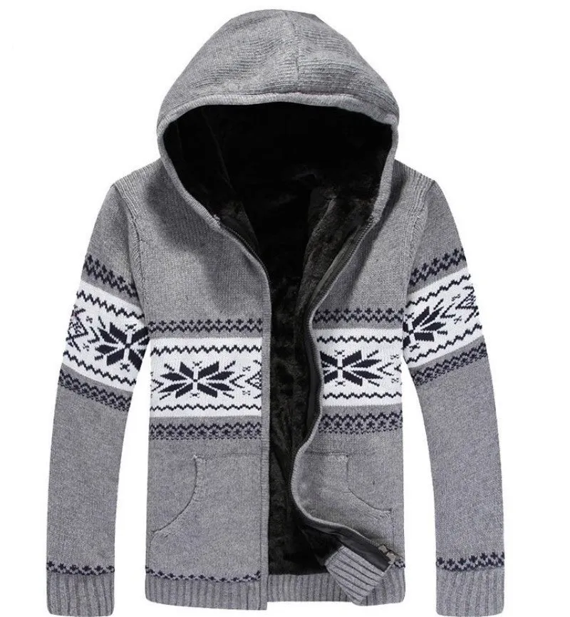 Men's Winter Casual Warm Knitted Hooded Sweater With Zipper