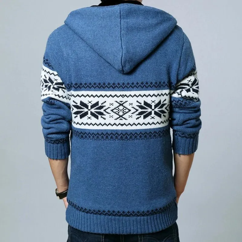 Men's Winter Casual Warm Knitted Hooded Sweater With Zipper