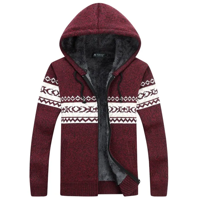 Men's Winter Warm Fleece Knitted Sweater | Men's Hooded Cardigan