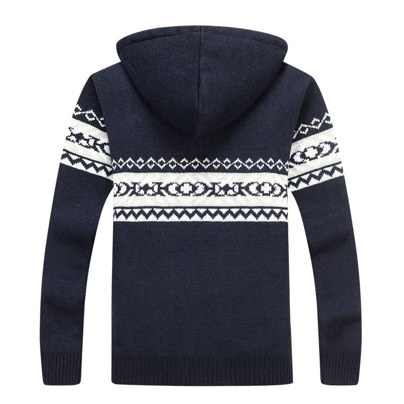 Men's Winter Warm Fleece Knitted Sweater | Men's Hooded Cardigan