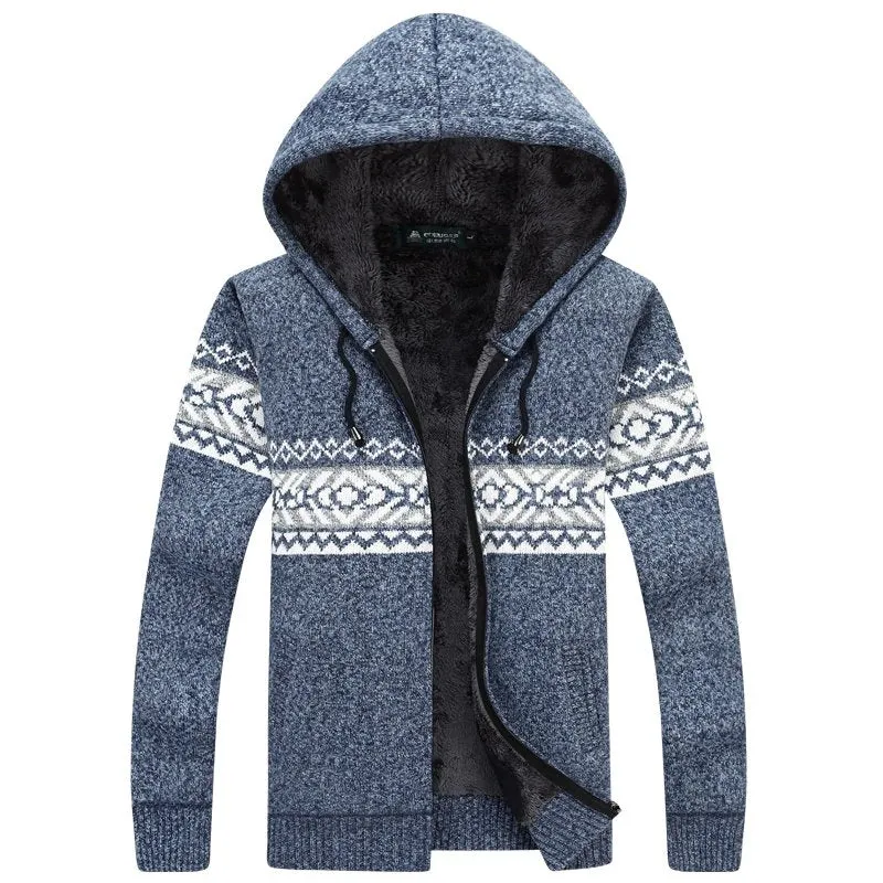 Men's Winter Warm Fleece Knitted Sweater | Men's Hooded Cardigan