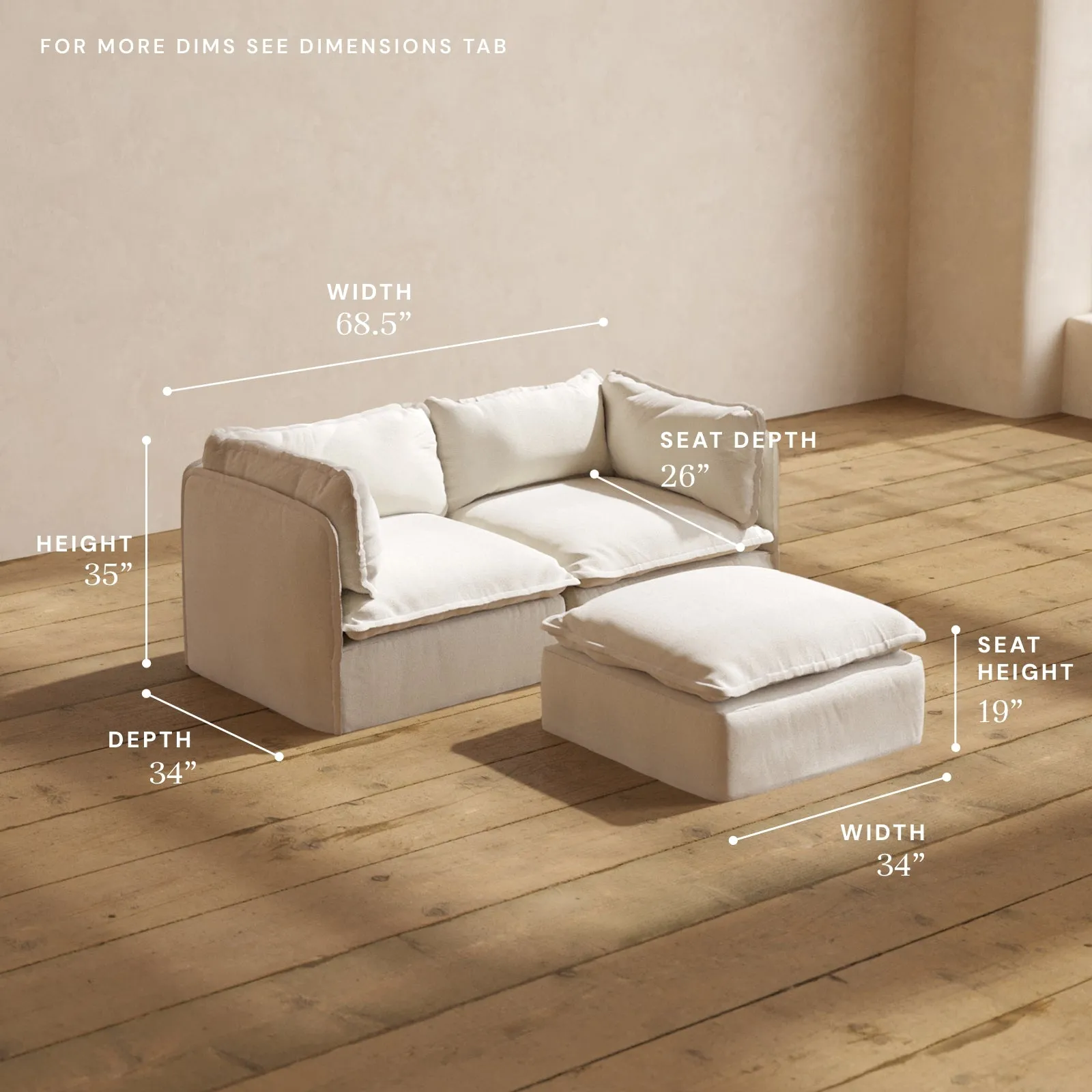 Modular Performance 2-Seater   Ottoman in Flour | Relaxed Blend