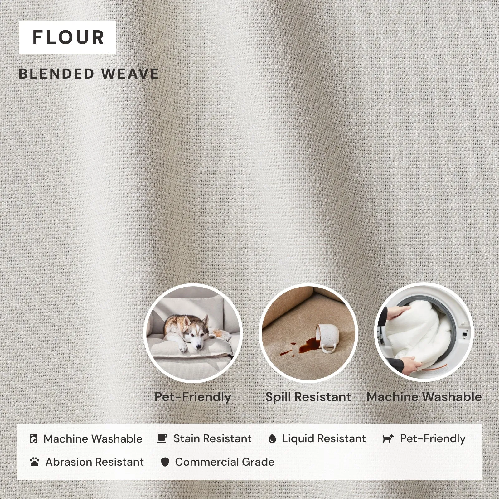 Modular Performance 2-Seater   Ottoman in Flour | Relaxed Blend