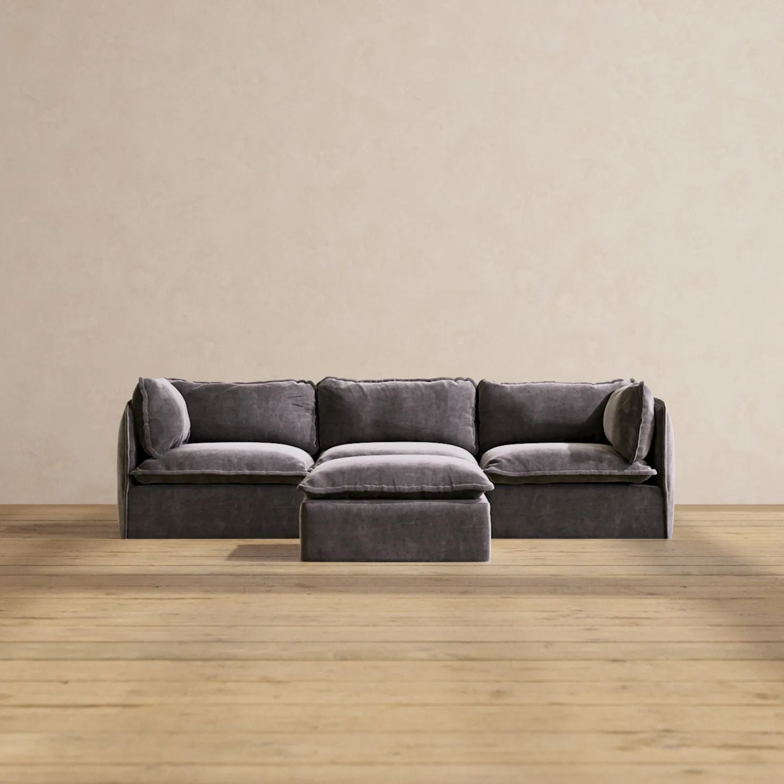 Modular Performance 3-Seater   Ottoman in Cinder | Relaxed Blend