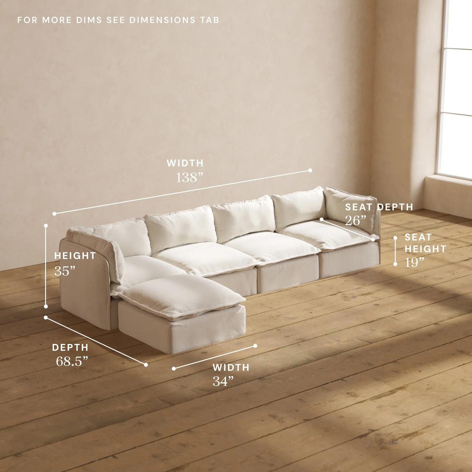 Modular Performance 4-Seater Sectional in Flour | Relaxed Blend