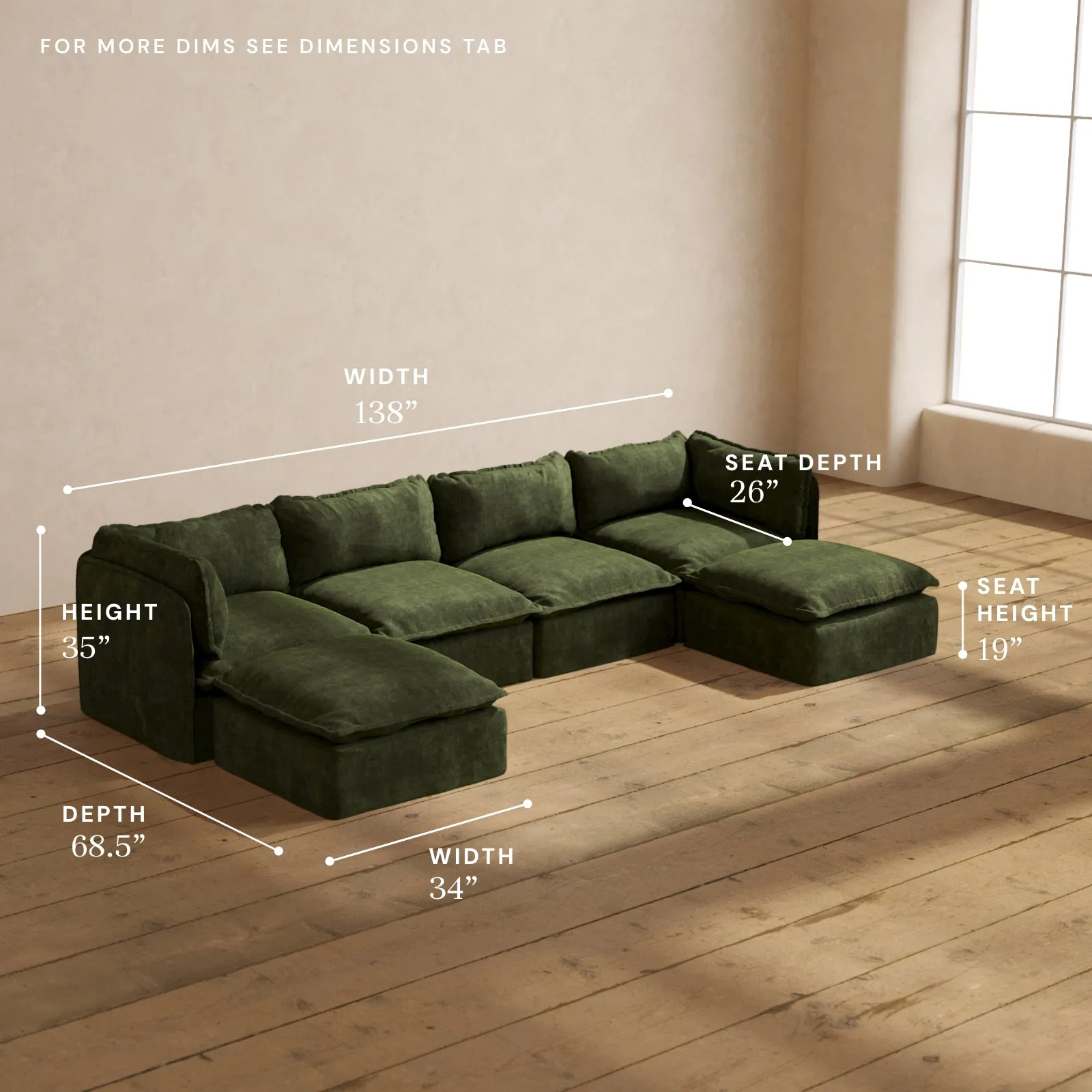 Modular Performance 4-Seater U-Sectional in Olive | Relaxed Blend