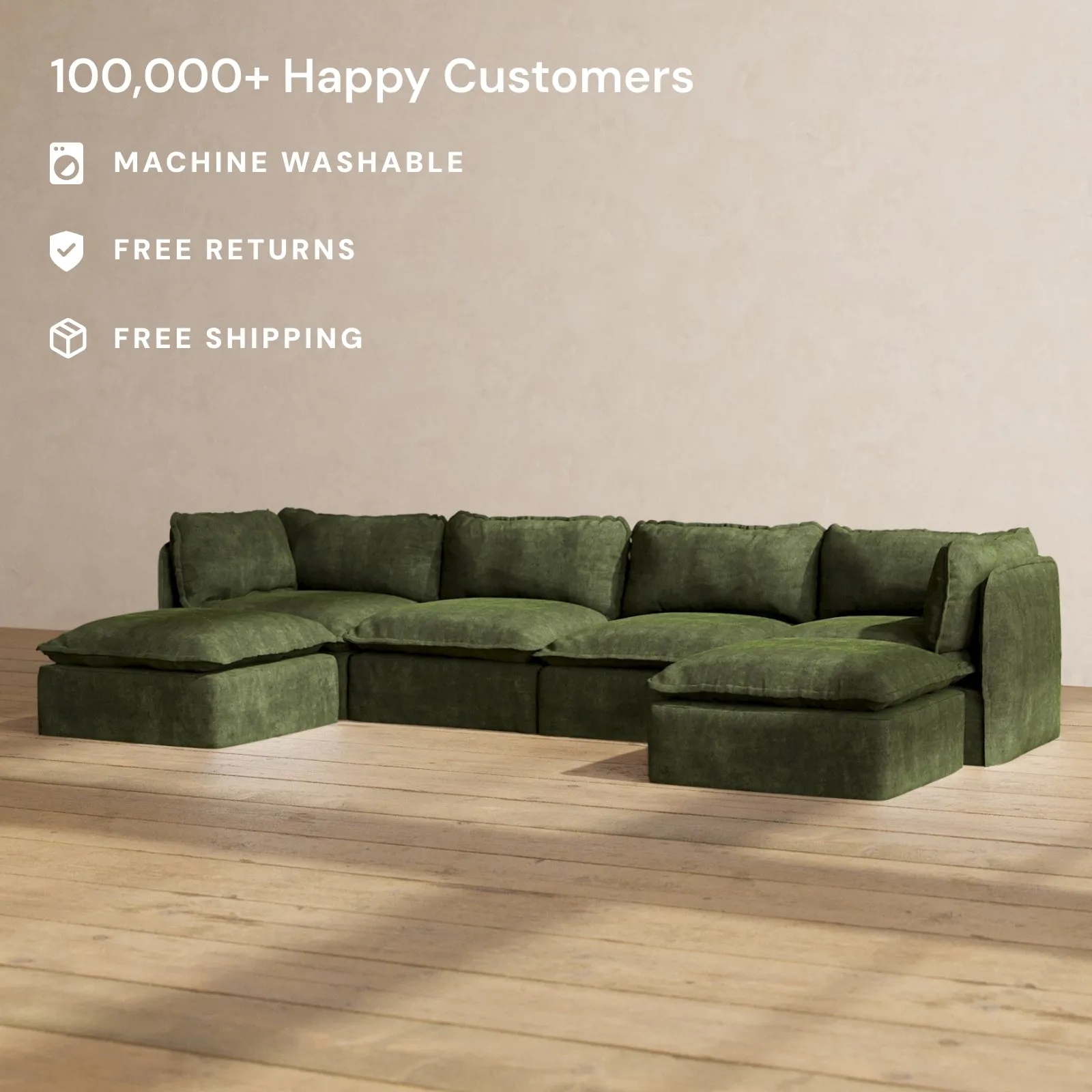 Modular Performance 4-Seater U-Sectional in Olive | Relaxed Blend