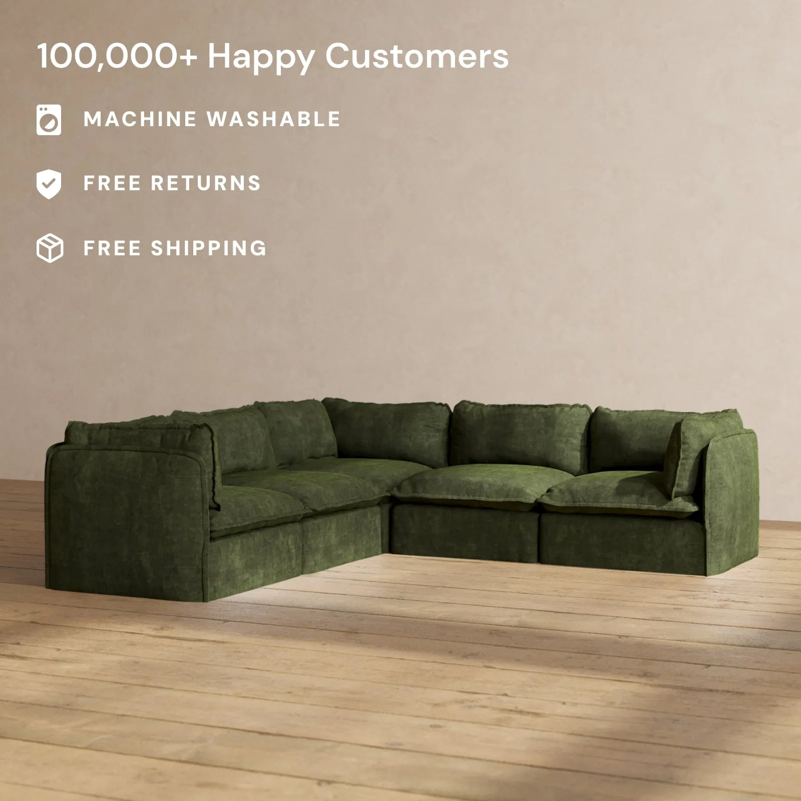 Modular Performance 5-Seater Corner Sectional in Olive | Relaxed Blend