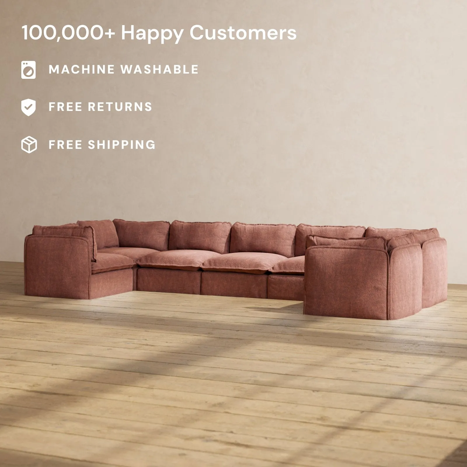 Modular Performance 7-Seater U-Sectional in Chestnut | Relaxed Blend