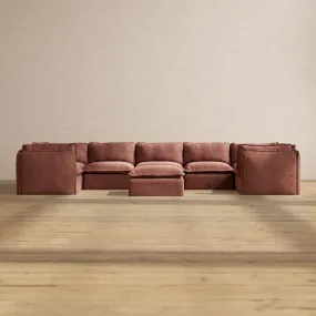 Modular Performance 7-Seater U-Sectional   Ottoman in Chestnut | Relaxed Blend