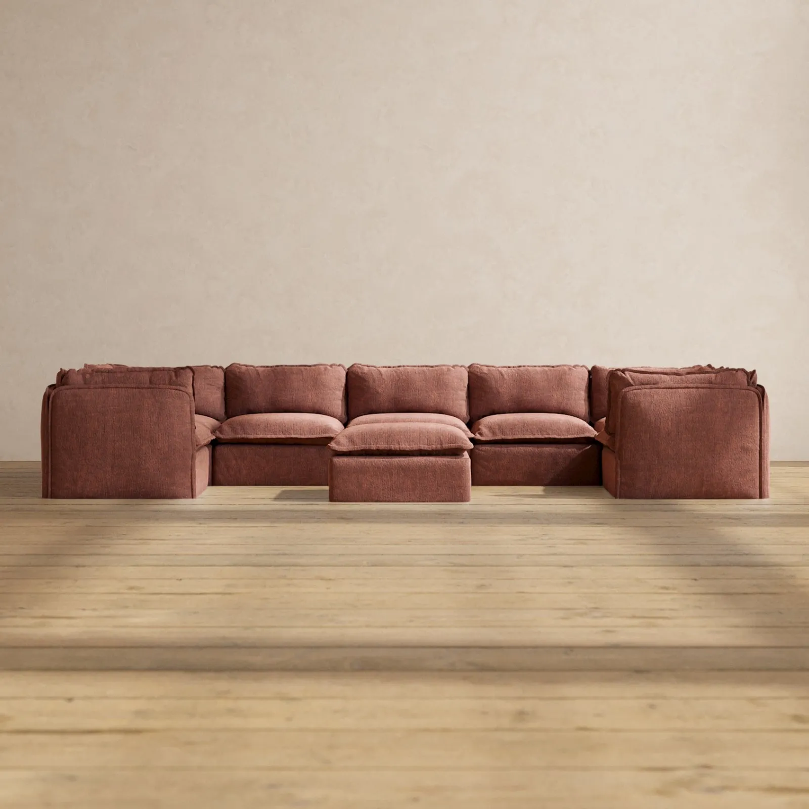 Modular Performance 7-Seater U-Sectional   Ottoman in Chestnut | Relaxed Blend